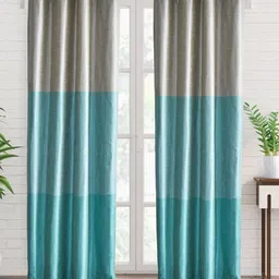 Home Centre Contempo Blue & Grey 2 Pieces Colourblocked Room Darkening Door Curtains-image-80