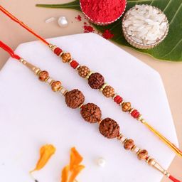 Aapno Rajasthan Set Of 2 Beaded Rakhis With Roli Chawal & Greetings Card-12