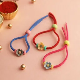 Aapno Rajasthan Set of 3 Floral Rakhi with Roli Chawal & Greeting Card-2
