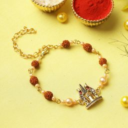 Aapno Rajasthan Shiva Trishul Rudraksh Bracelet Rakhi with Roli Chawal & Greeting Card-19