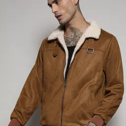 Campus Sutra Brown Suede Windcheater Bomber Jacket-picture-18