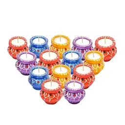 Fashion Bizz Orange & Blue 12 Pieces Matki Shaped Traditional Terracotta Diyas-image-34