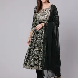 KIMAYRA Ethnic Motifs Printed Thread Work Kurta with Trousers & Dupatta-picture-13