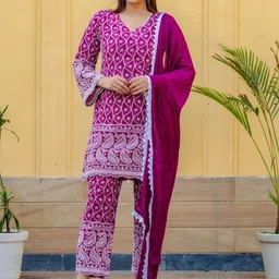 HOUSE OF JAMOTI Women Purple Ethnic Motifs Embroidered Thread Work Kurta with Trousers & With Dupatta-picture-8