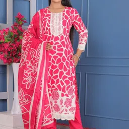 KALINI Floral Printed Pure Cotton Straight Kurta with Trousers & Dupatta-image-65