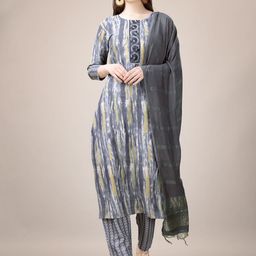 HI FI NX Women Ethnic Motifs Embroidered Regular Kurta with Trousers & With Dupatta-image-18