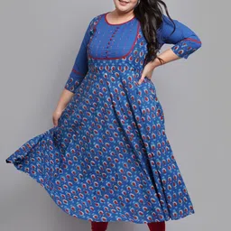 YASH GALLERY Women Blue & Red Ethnic Motifs Plus Size Printed Anarkali Kurta-picture-24