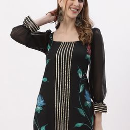 studio rasa Floral Embellished Square Neck Gotta Patti Kurti-image-49