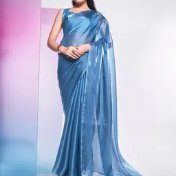 Mitera Blue Organza Saree-picture-42