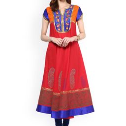 KALINI Paisley Embroidered Thread Work Anarkali Cotton Kurta-image-9