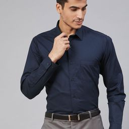 DENNISON Men Navy Blue Smart Slim Fit Water & Stain Repellent Solid Formal Shirt-image-64