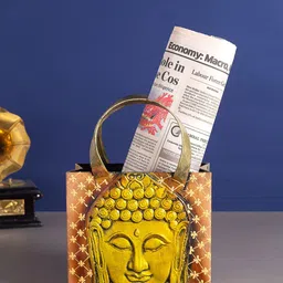 Golden Peacock Gold-Toned Buddha Embossed Handcrafted Metal Organiser-0