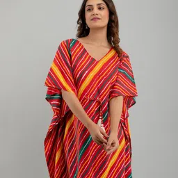 FrionKandy Multicoloured Striped Kimono Sleeve Cotton Kaftan Longline Top-picture-14