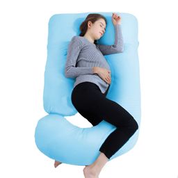 Mom's Moon Turquoise Blue Cotton Lightweight Maternity  J Shaped Pillow-image-82