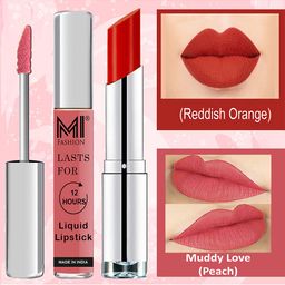 MI FASHION Bold & Beautiful Liquid Lipstick 3.5ml - 03 & Creamy Matte Lipstick 3.5g - 16-49