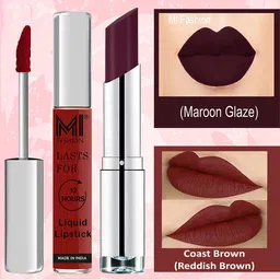 MI FASHION Set of Glam Lips Liquid Lipstick 3.5ml - 11 & Creamy Matte Lipstick 3.5g - 06-image-66