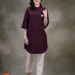Nayam By Lakshita Purple Floral Embroidered Pure Cotton Kurti-picture-56