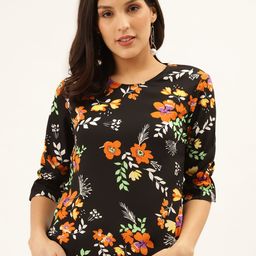 Style Quotient Women Black & Orange Floral Print Regular Top-17