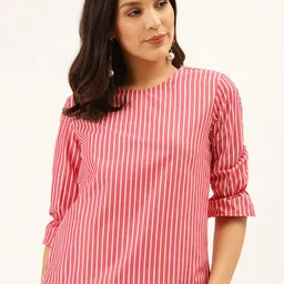 Style Quotient Women Red & White Striped Regular Top-4