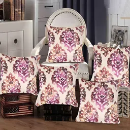 Tesmare Beige & Purple 5 Pieces Ethnic Motifs Printed Velvet Square Cushion Covers-picture-16