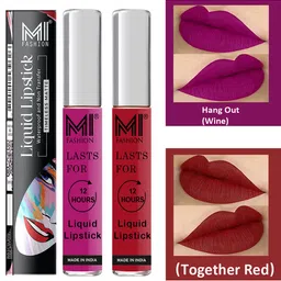 MI FASHION Set of 2 Smudge Free Matte Finish Moisturizing Liquid Lipstick - Purple & Red-9