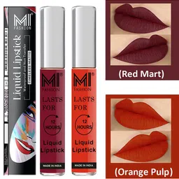 MI FASHION Set of 2 Smudge Free Matte Finish Moisturizing Liquid Lipstick - Red & Orange-10