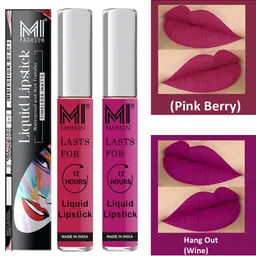 MI FASHION Set of 2 Smudge Free Matte Finish Moisturizing Liquid Lipstick - Pink & Purple-21