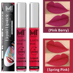 MI FASHION Set of 2 Smudge Free Matte Finish Moisturizing Liquid Lipstick - Pink-15