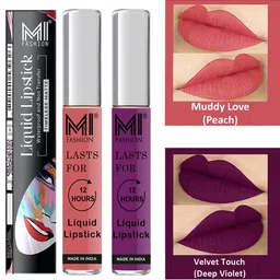 MI FASHION Set of 2 Smudge Free Matte Finish Moisturizing Liquid Lipstick - Pink & Purple-18