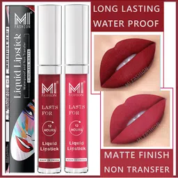 MI FASHION Set of 2 Smudge Free Matte Finish Moisturizing Liquid Lipsticks - Red & Pink-13