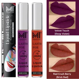 MI FASHION Set of 2 Smudge Free Matte Finish Moisturizing Liquid Lipstick - Purple & Red-11