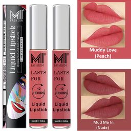 MI FASHION Set of 2 Smudge Free Matte Finish Moisturizing Liquid Lipstick - Pink & Nude-14