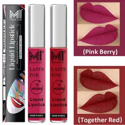 MI FASHION Set of 2 Smudge Free Matte Finish Moisturizing Liquid Lipstick - Pink & Red-image-35