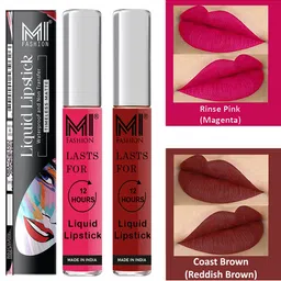 MI FASHION Set of 2 Smudge Free Matte Finish Moisturizing Liquid Lipsticks - Pink & Brown-12