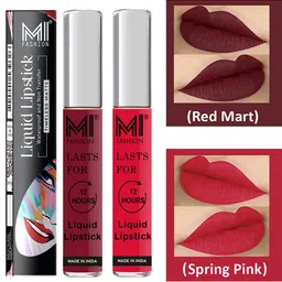 MI FASHION Set of 2 Smudge Free Matte Finish Moisturizing Liquid Lipstick - Red & Pink-6