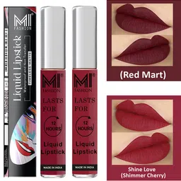 MI FASHION Set of 2 Smudge Free Matte Finish Moisturizing Liquid Lipstick - Red-38