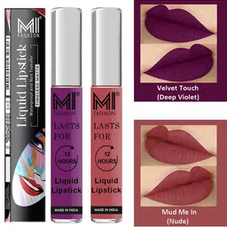 MI FASHION Set of 2 Smudge Free Matte Finish Moisturizing Liquid Lipstick - Purple & Nude-13