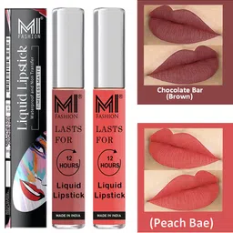 MI FASHION Set of 2 Smudge Free Matte Finish Moisturizing Liquid Lipsticks - Pink & Brown-46