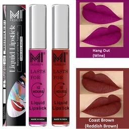 MI FASHION Set of 2 Smudge Free Matte Finish Moisturizing Liquid Lipstick - Purple & Brown-12