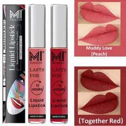 MI FASHION Set of 2 Smudge Free Matte Finish Moisturizing Liquid Lipsticks - Pink & Red-37