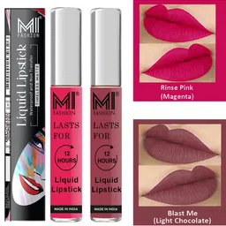 MI FASHION Set of 2 Smudge Free Matte Finish Moisturizing Liquid Lipstick - Pink & Nude-12
