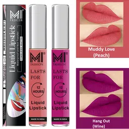 MI FASHION Set of 2 Smudge Free Matte Finish Moisturizing Liquid Lipstick - Pink & Purple-19