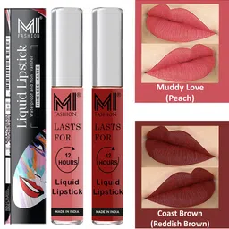 MI FASHION Set of 2 Smudge Free Matte Finish Moisturizing Liquid Lipstick - Pink & Brown-20