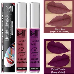 MI FASHION Set of 2 Smudge Free Matte Finish Moisturizing Liquid Lipstick - Nude & Purple-8