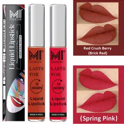 MI FASHION Set of 2 Smudge Free Matte Finish Moisturizing Liquid Lipsticks - Red & Pink-47