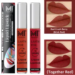 MI FASHION Set of 2 Smudge Free Matte Finish Moisturizing Liquid Lipsticks - Red-30