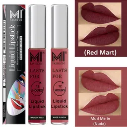 MI FASHION Set of 2 Smudge Free Matte Finish Moisturizing Liquid Lipsticks - Red & Nude-37
