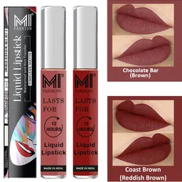MI FASHION Set of 2 Smudge Free Matte Finish Moisturizing Liquid Lipsticks - Brown-45