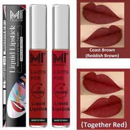 MI FASHION Set of 2 Smudge Free Matte Finish Moisturizing Liquid Lipsticks - Brown & Red-15