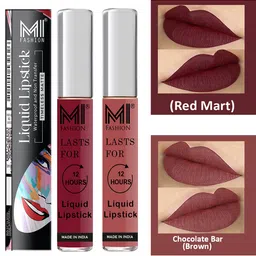 MI FASHION Set of 2 Smudge Free Matte Finish Moisturizing Liquid Lipsticks - Red & Brown-11